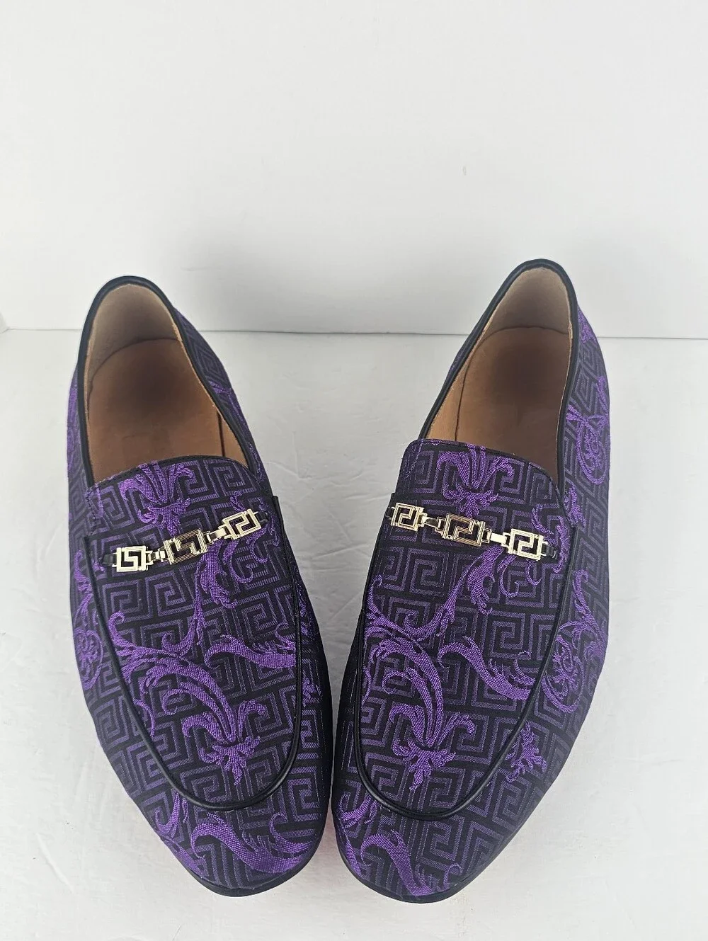 Barabas Men's Greek Pattern Floral Baroque Prom Wedding Dress Loafers Purple 11